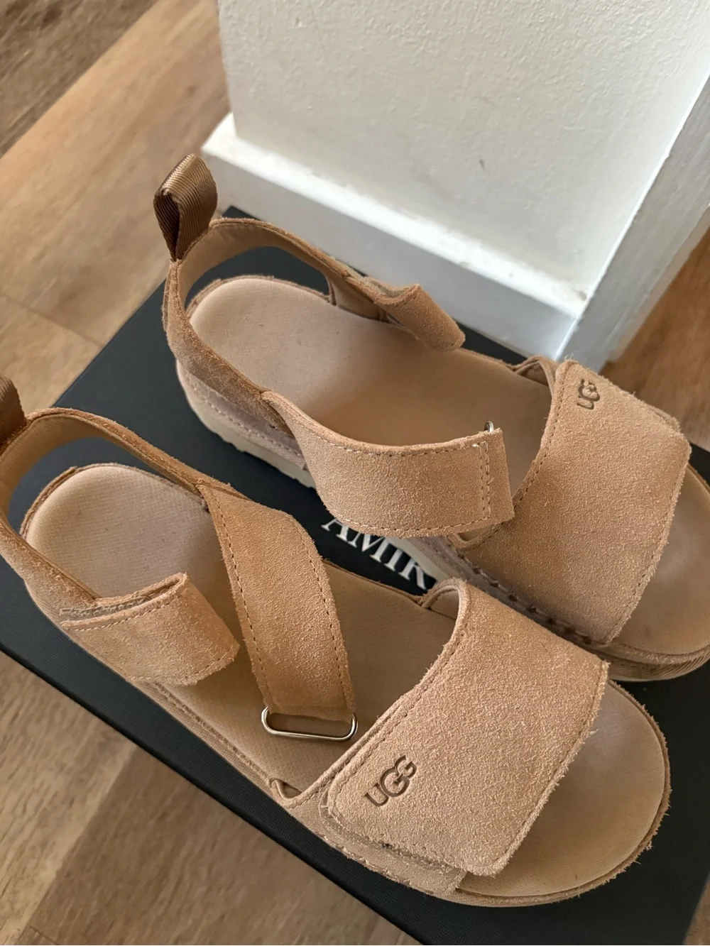 UGG Kids' Tan Suede Hook-and-Loop Sandals